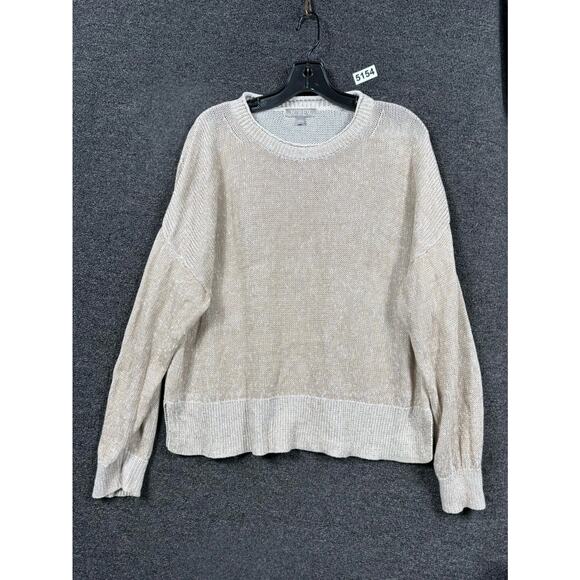 J Crew Relaxed Cotton-Linen Blend Beach Sweater Womens Size L Beige Long Sleeves - Picture 1 of 8